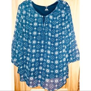 St. John’s Bay size 2x Blouse: Peasant Sleeves, tie in front neckline, paisley